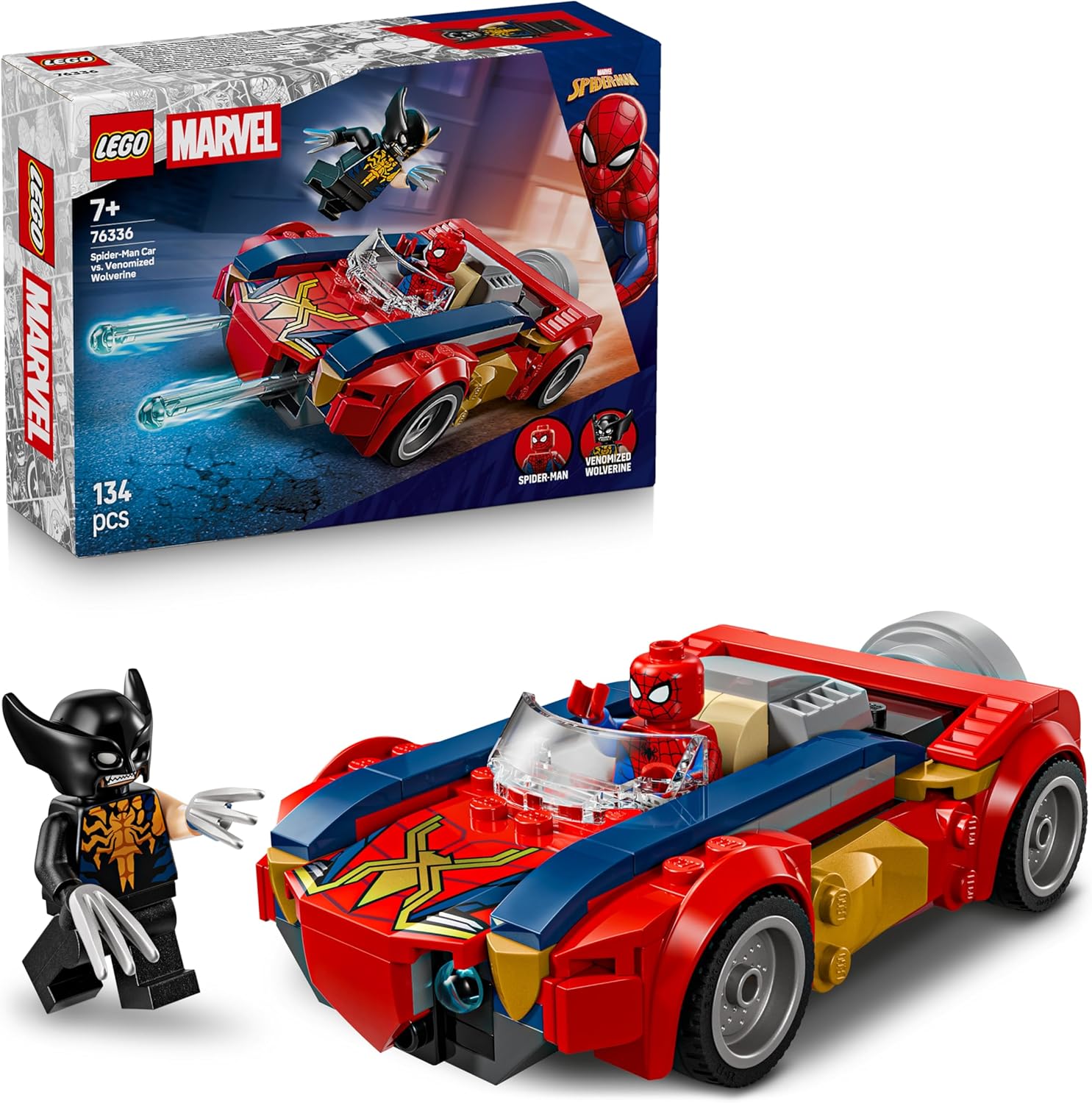 LEGO Marvel Spider-Man Car vs. Venomized Wolverine 76336 – Buildable Superhero Car with 2 Minifigures