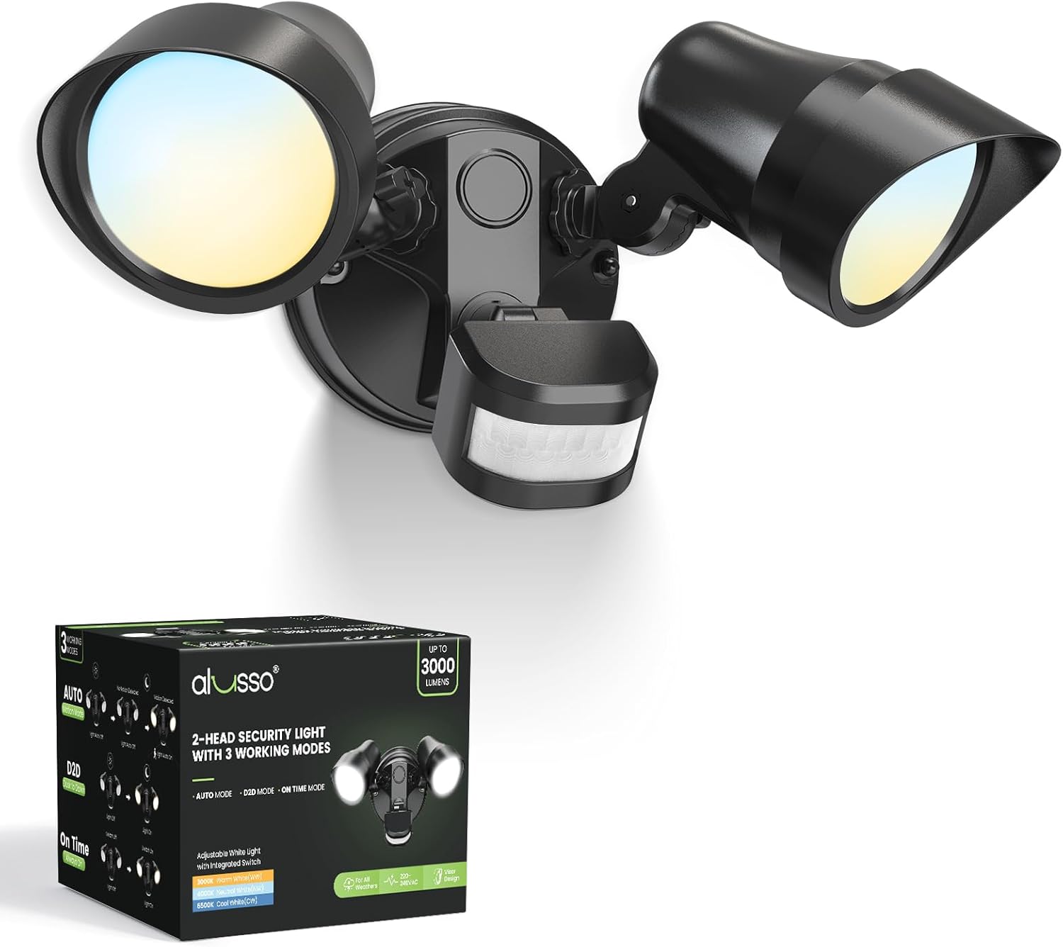 Detalle de ALUSSO 30W LED Security Light with Motion Sensor (2 Heads, 3CCT, IP65)