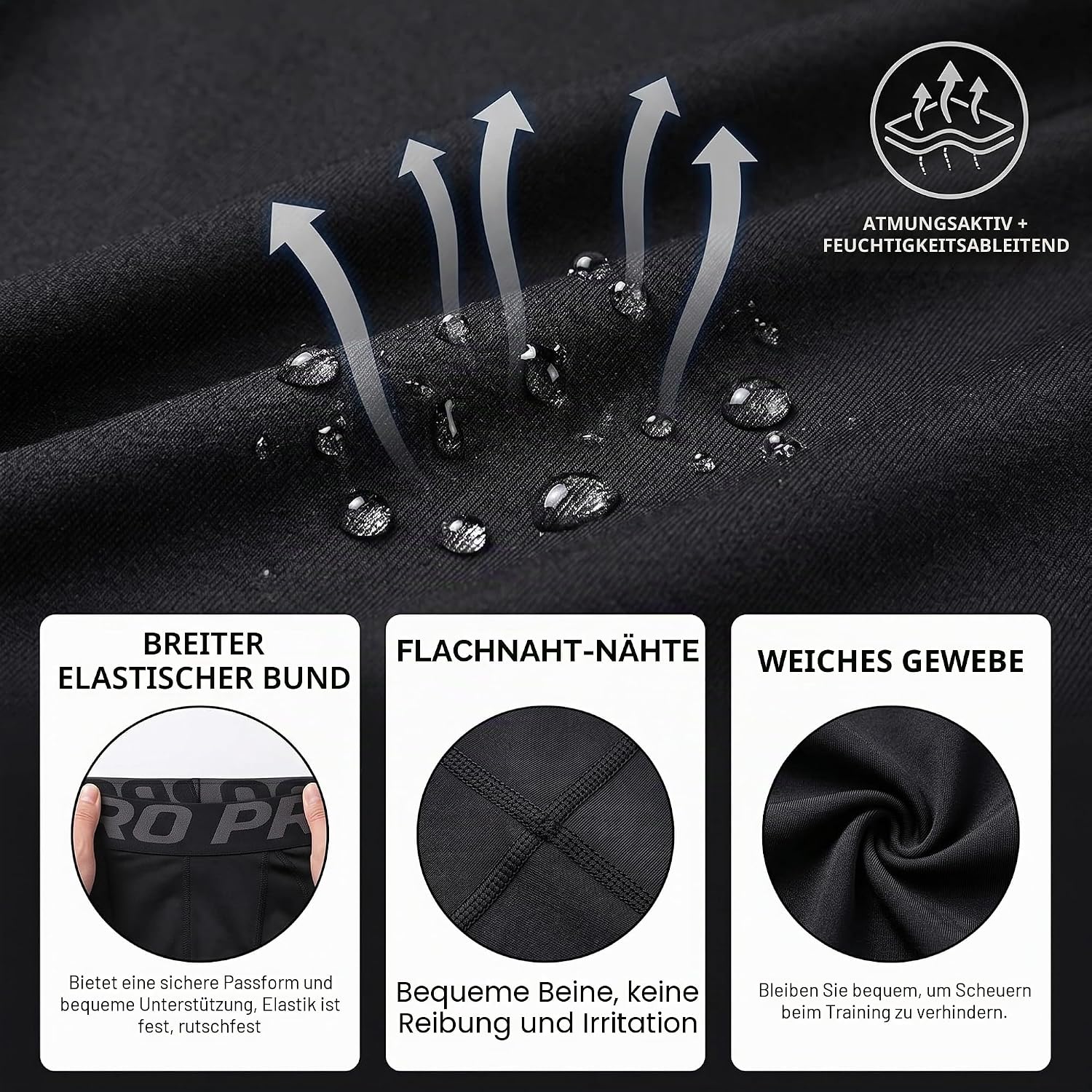 Detalle de YUSHOW 3er Pack Kompressionshose Herren – Lang, Atmungsaktiv, Tight Fit
