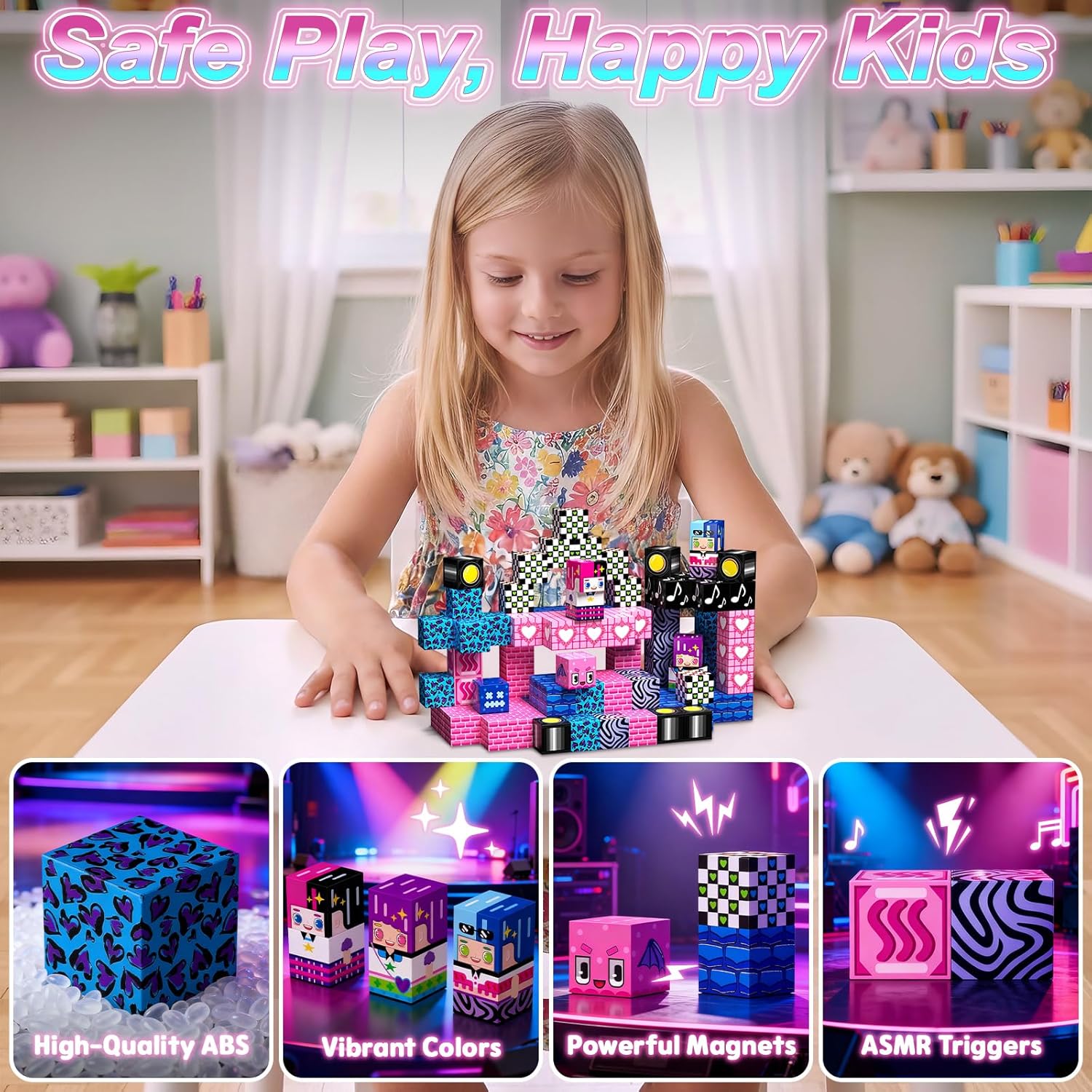 Detalle de SSAwer Magnetic Blocks 48pcs – STEM Building Magnets for Kids aged 3+