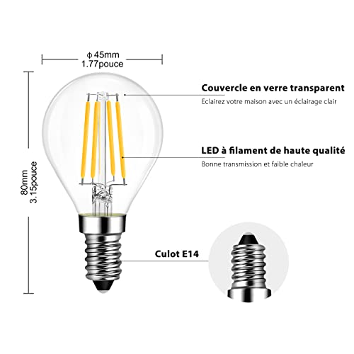 Thumbnail 4 de LVWIT 4W Ampoule LED E14 à Filament – Equivalent 40W, Lot de 6 – Blanc Chaud 2700K
