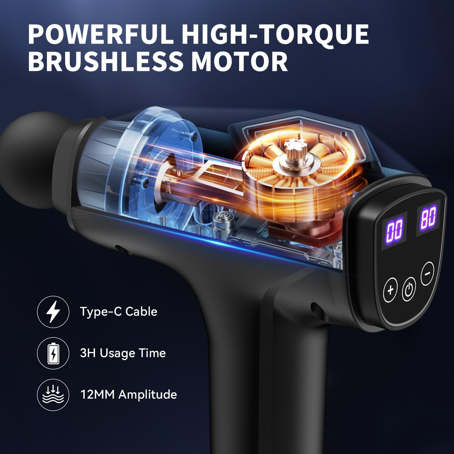 Thumbnail 1 de Bemkia Massage Gun Deep Tissue Professional (Black) – portable percussion therapy for back, shoulders & muscle recovery