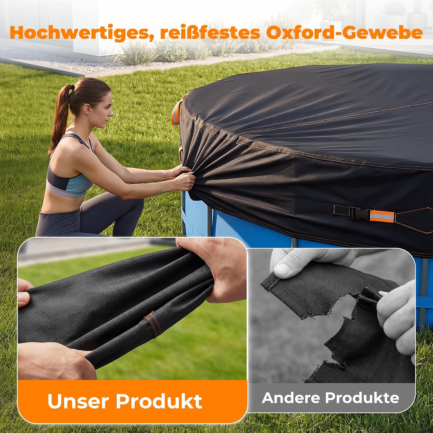 Detalle 2 de Poolabdeckung Rund Premium 366 cm Ø – 500D Oxford-Gewebe, wasserundurchlässig, windfest