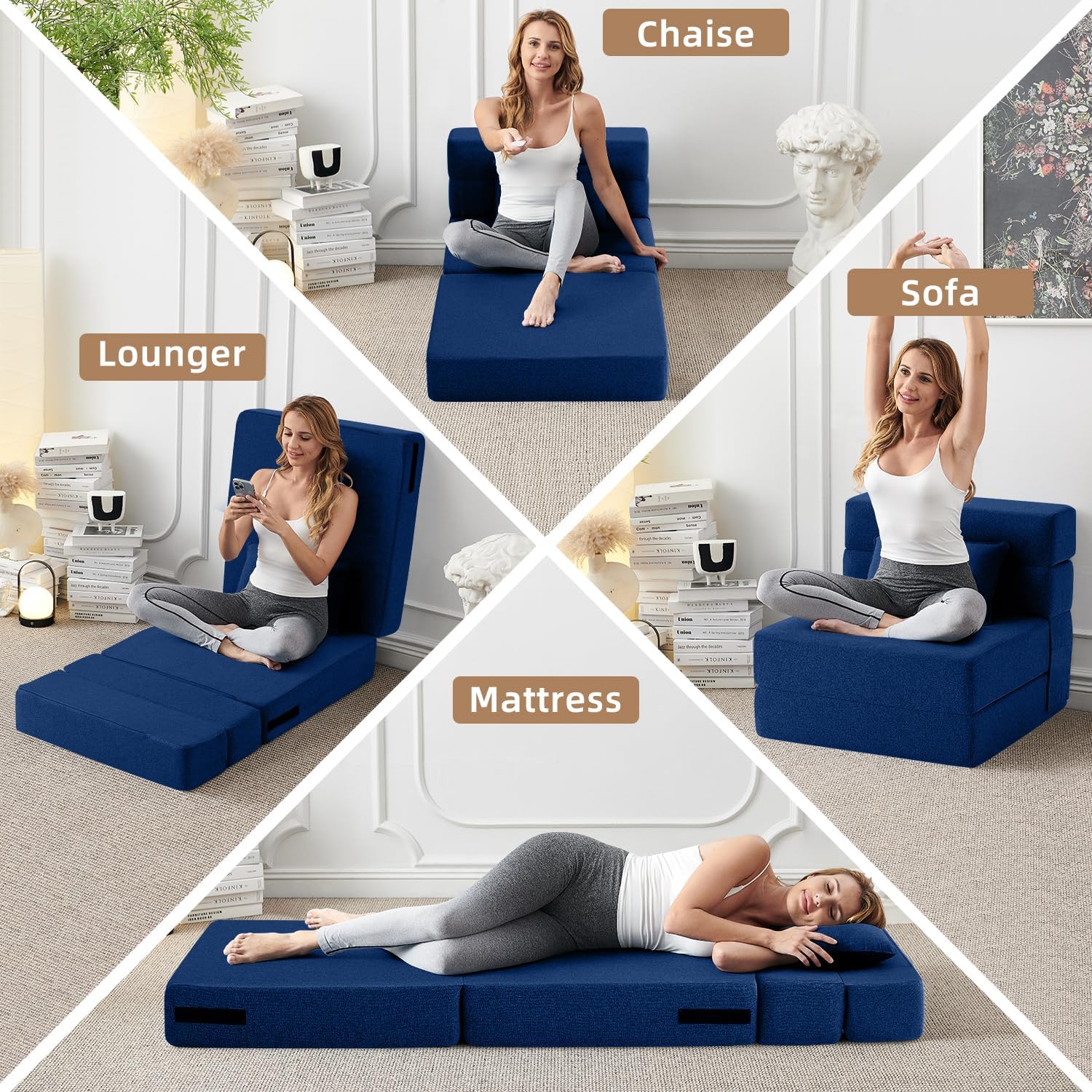 Thumbnail 2 de FILUXE FI SOFA Folding Sofa Bed, Twin, Navy Blue with Lumbar Pillow