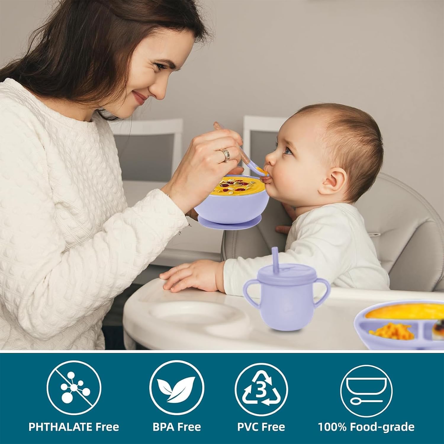 Detalle de Dormlony Silicone Baby Feeding Set, 9-Piece