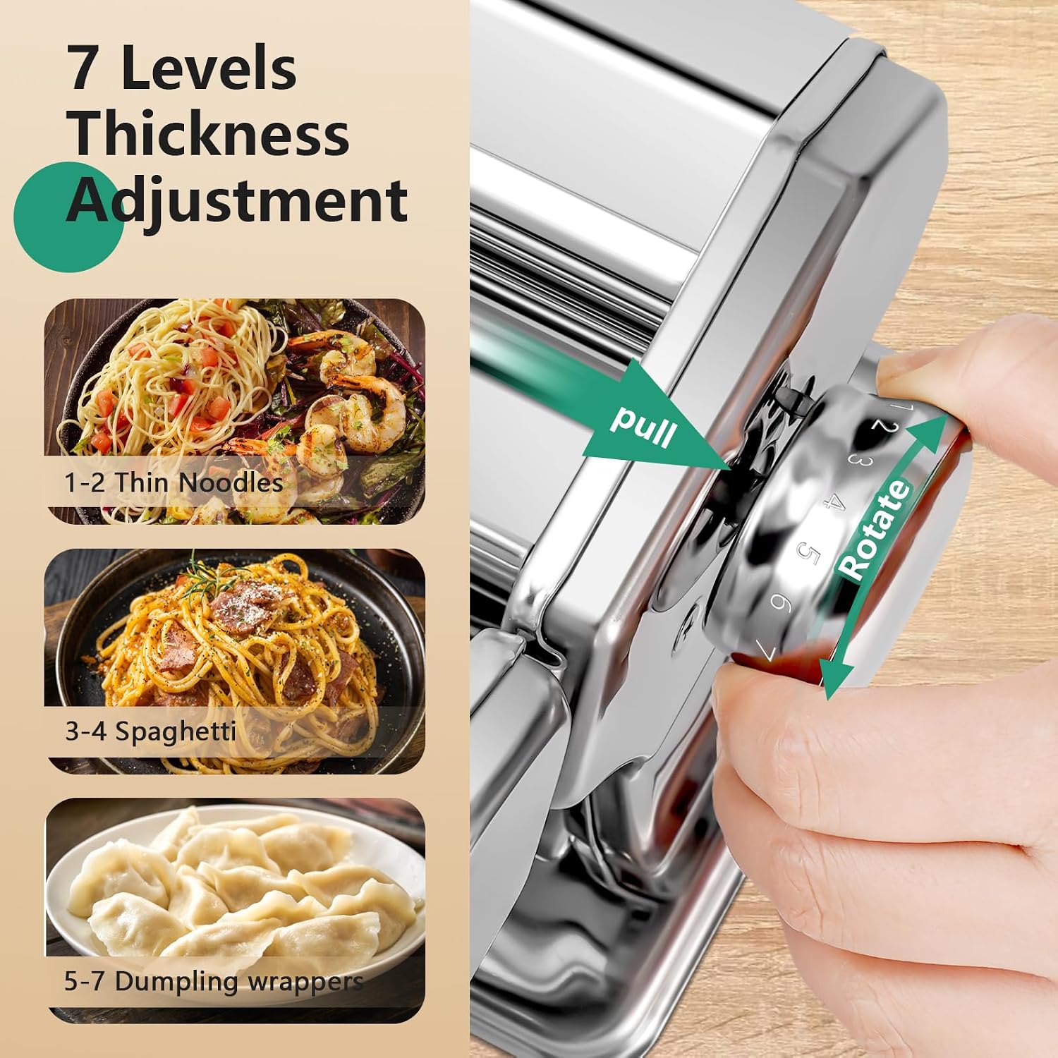 Detalle de YASHE 3-in-1 Pasta Maker 2-width cutter 🍝