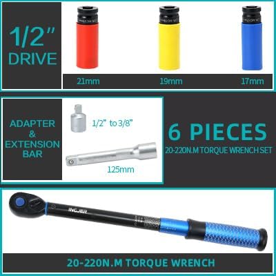 Detalle 2 de INGJER IJ12NEW2201D klucz dynamometryczny 1/2", 20–220 Nm, zestaw 6-elementowy