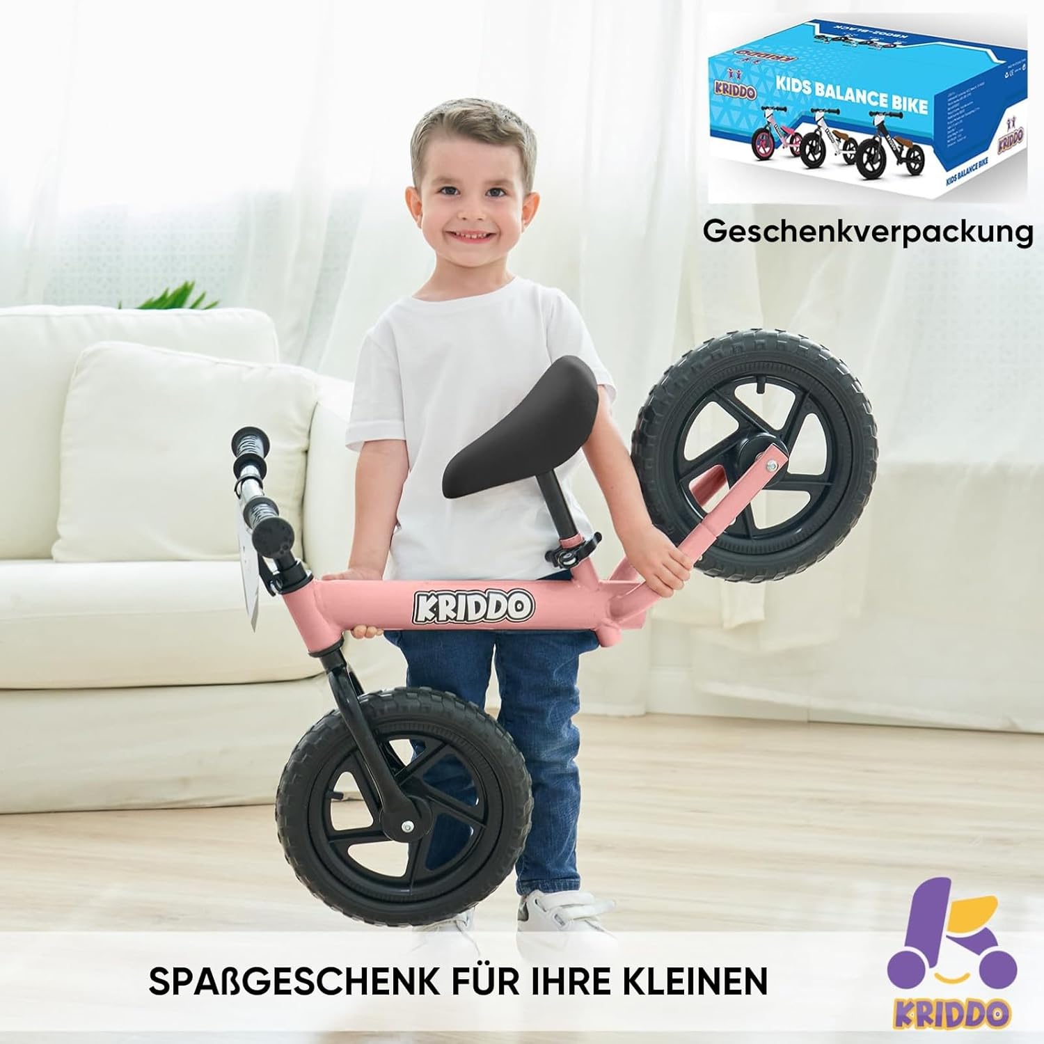 Thumbnail 3 de KRIDDO Kinder-Laufrad ab 2 Jahren (12 Zoll) mit individualisierbarem Schild – Lauflernrad für 18 Monate bis 5 Jahre