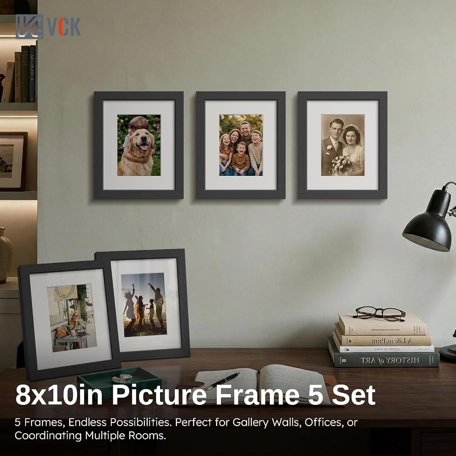 Thumbnail 6 de VCK 8x10 Picture Frame Set of 5 – Versatile Black Frames for 5x7 or 8x10 Displays