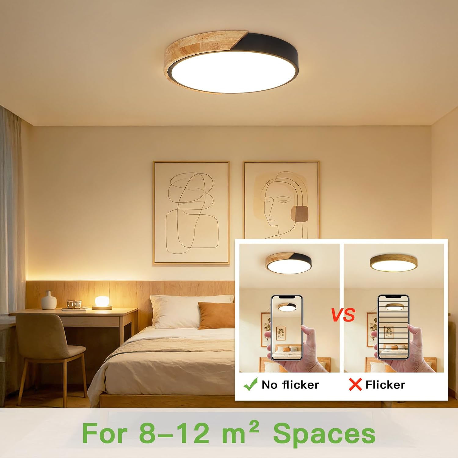Thumbnail 3 de Kimjo 963 24W houten LED-plafondlamp Ø30 cm, zwart en rond