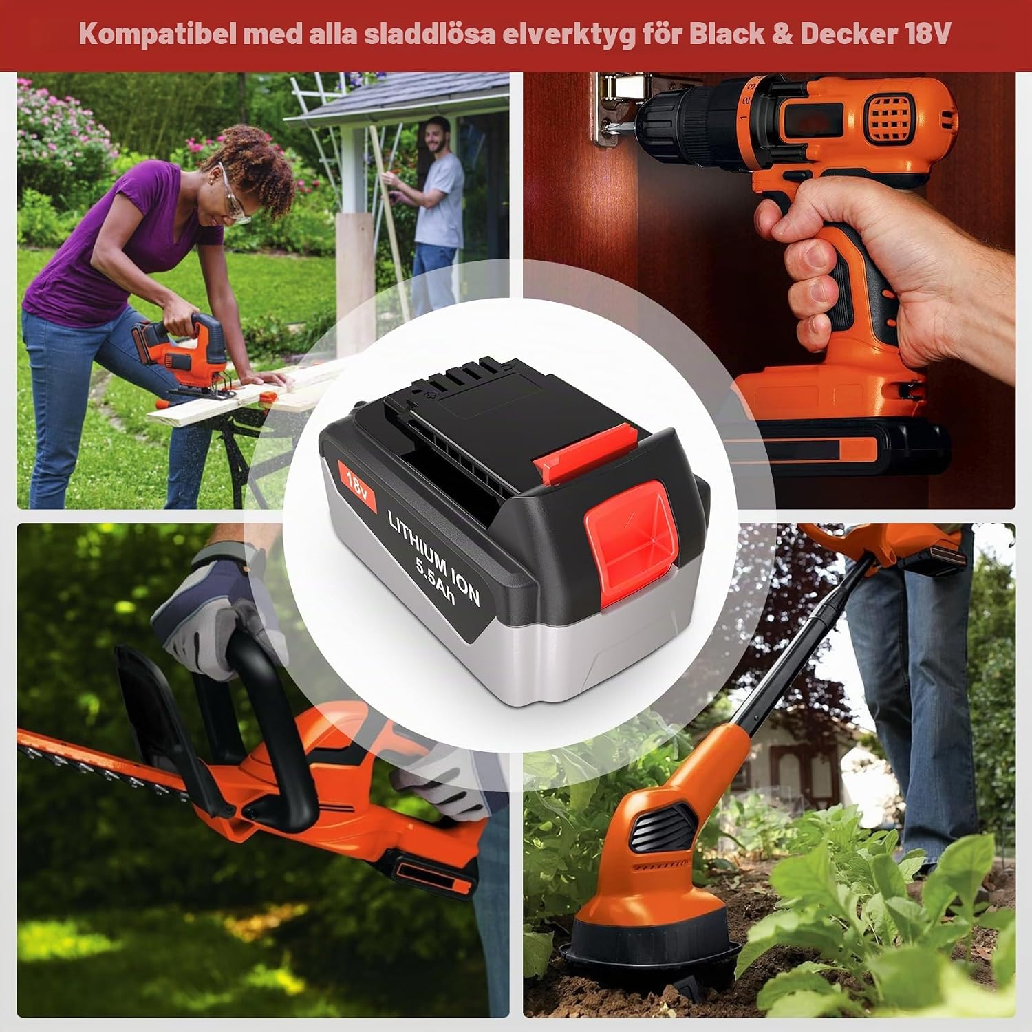 Thumbnail 6 de JYJZPB BL4018 ersättningsbatteri för BLACK+DECKER 18 V, 5,5 Ah litiumjon