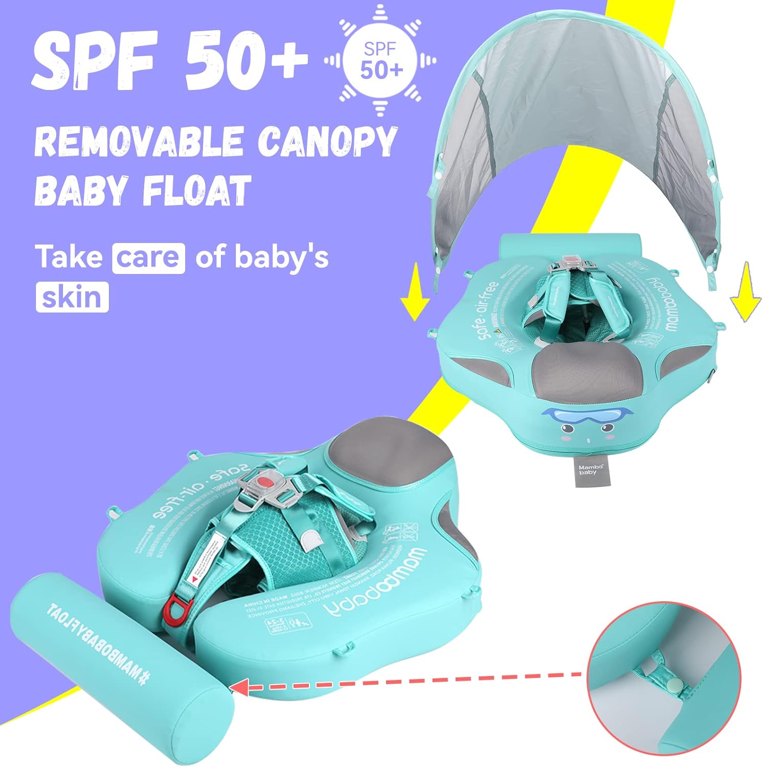 Detalle de GENTEACO Mambobaby Baby Swim Float with Canopy: Non-Inflatable, Safe & Sun-Shielded for 3–24 Months