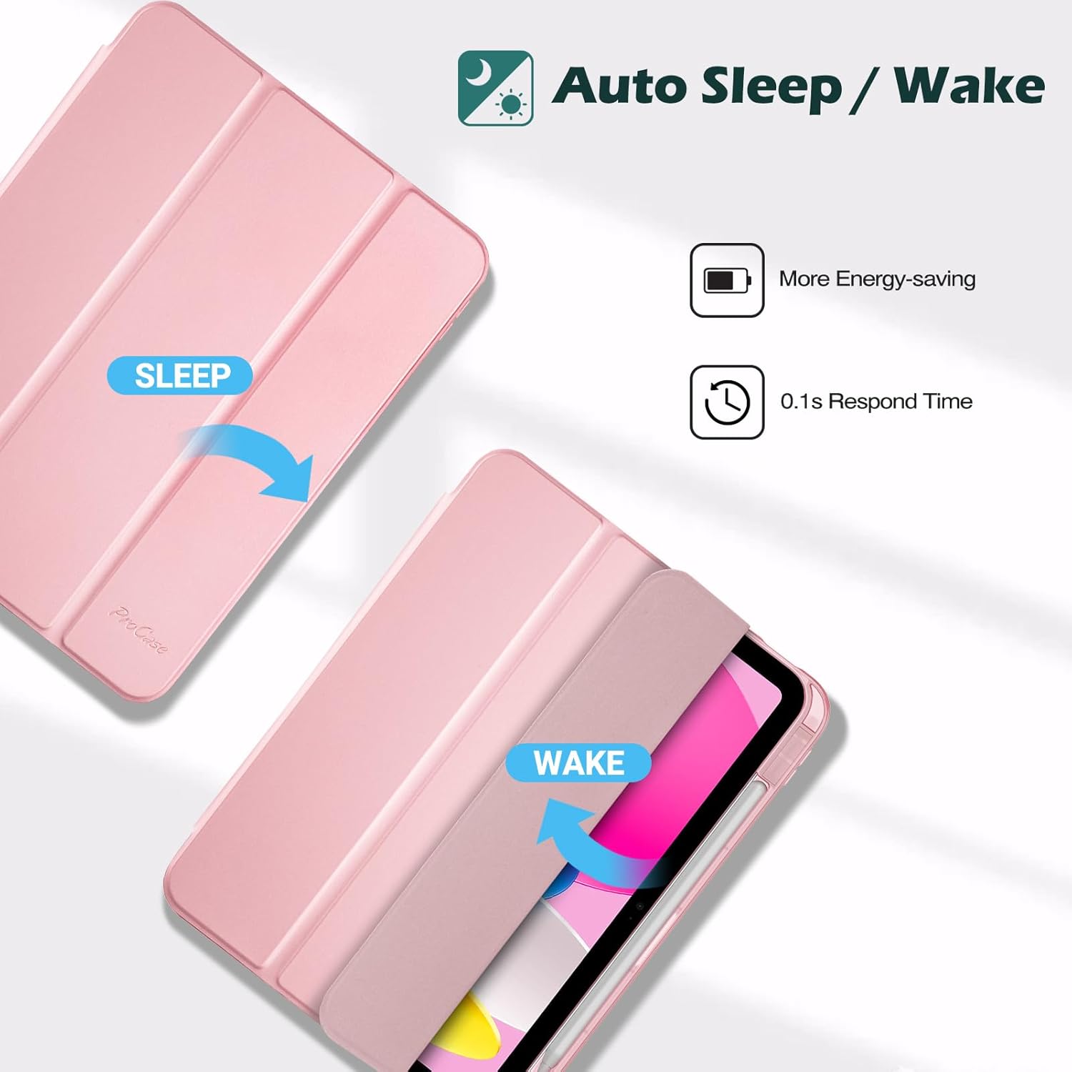 Thumbnail 3 de ProCase Schutzhülle für iPad 11 Zoll (A16, 2025) & iPad 10. Gen 10,9 Zoll (2022) – Smart Case mit Stifthalter, Lightpink