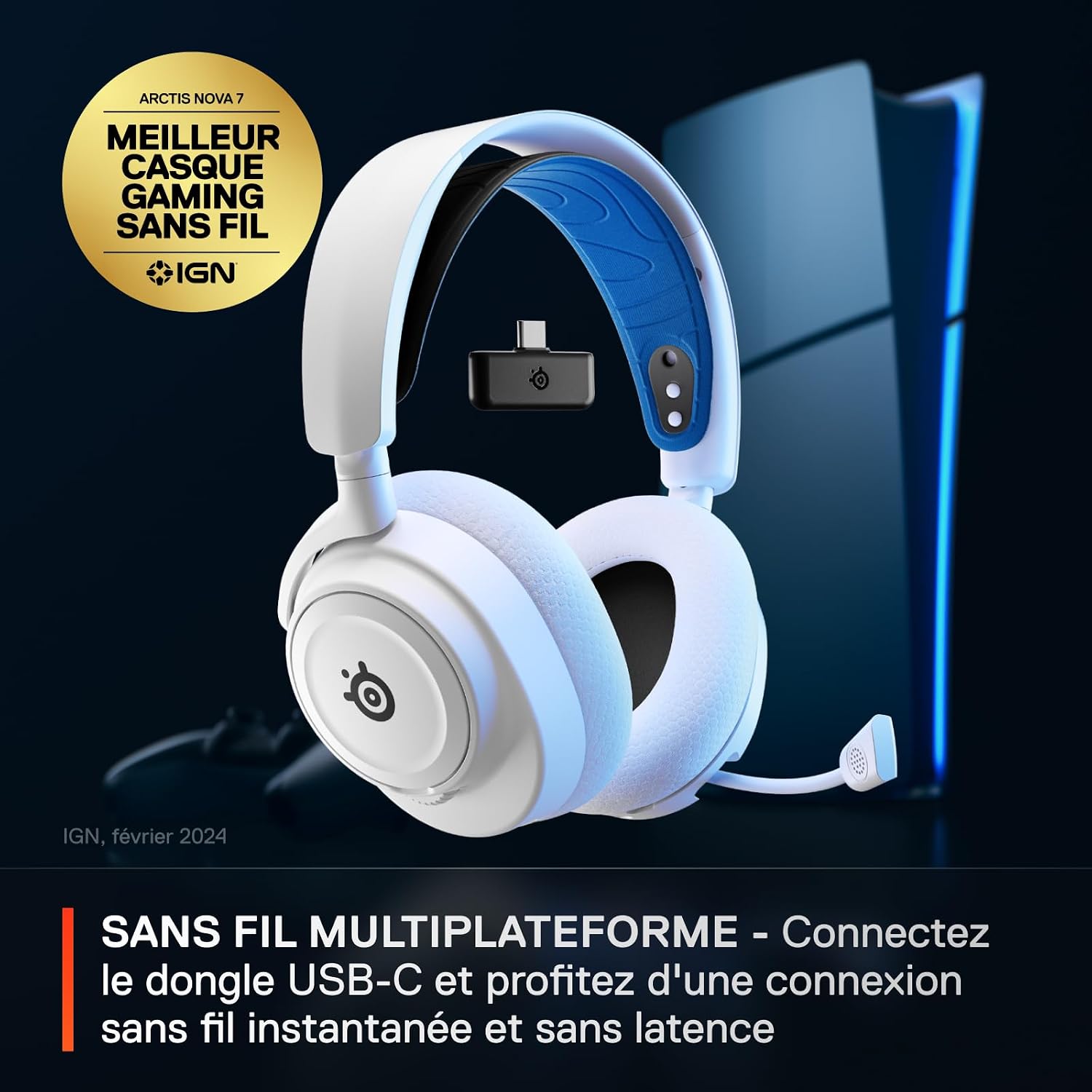 Detalle 2 de SteelSeries Arctis Nova 7P Wireless gamingheadset, wit, 2,4 GHz en Bluetooth
