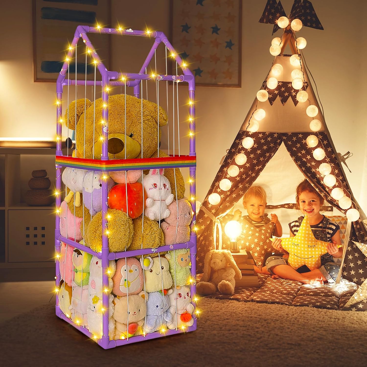 Thumbnail 1 de MHJY Large Zoo House Soft Toy Storage Cage (PVC frame, three layers) for Kids’ Bedrooms