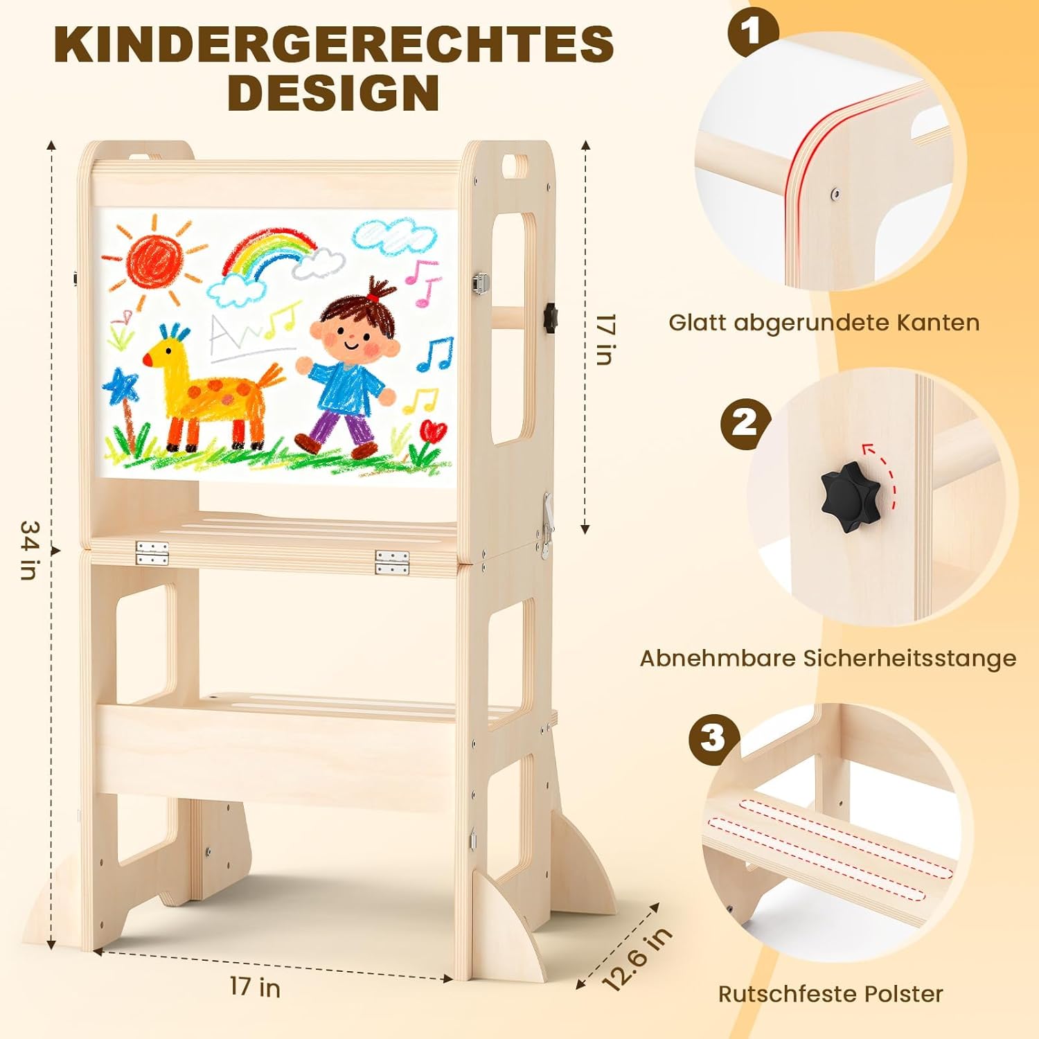 Thumbnail 2 de Montessori Lernturm ab 1 Jahr – 4-in-1 Lernturm mit Whiteboard und Rausfallschutz