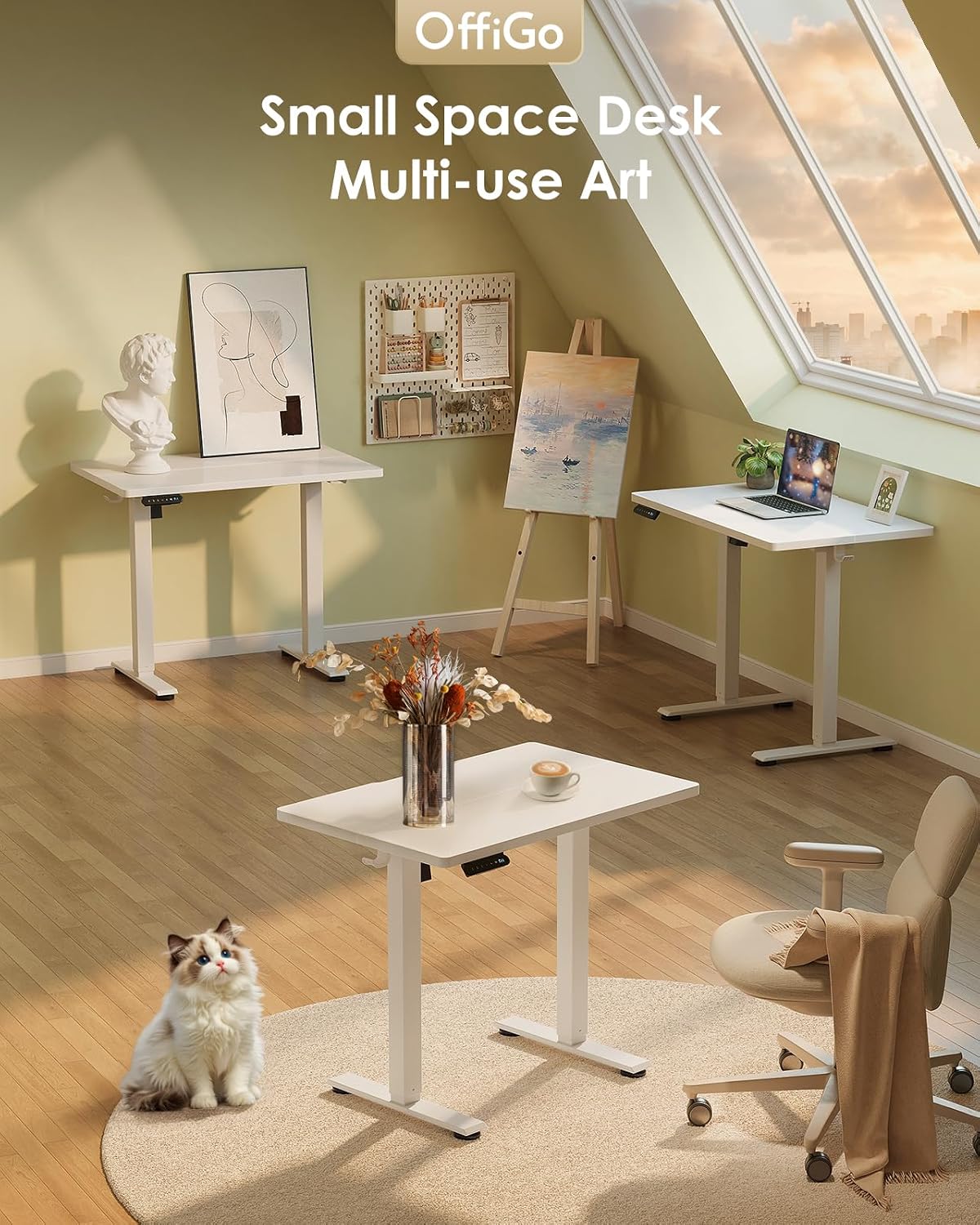 Thumbnail 3 de OffiGo Standing Desk (80cm) Electric Sit Stand Desk with 3 Memory Heights, White