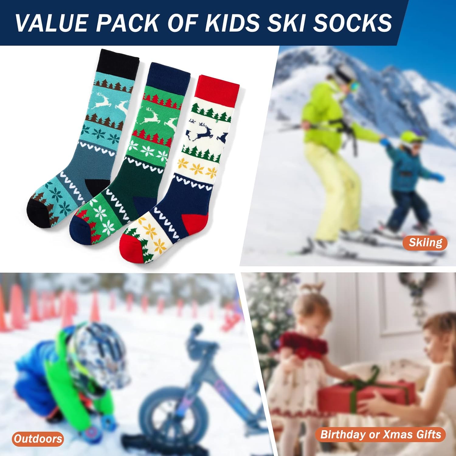 Thumbnail 4 de Aisyee Kinder-Wintersocken & Skisocken Set (3 Paar) – warme lange Thermosocken für Jungen
