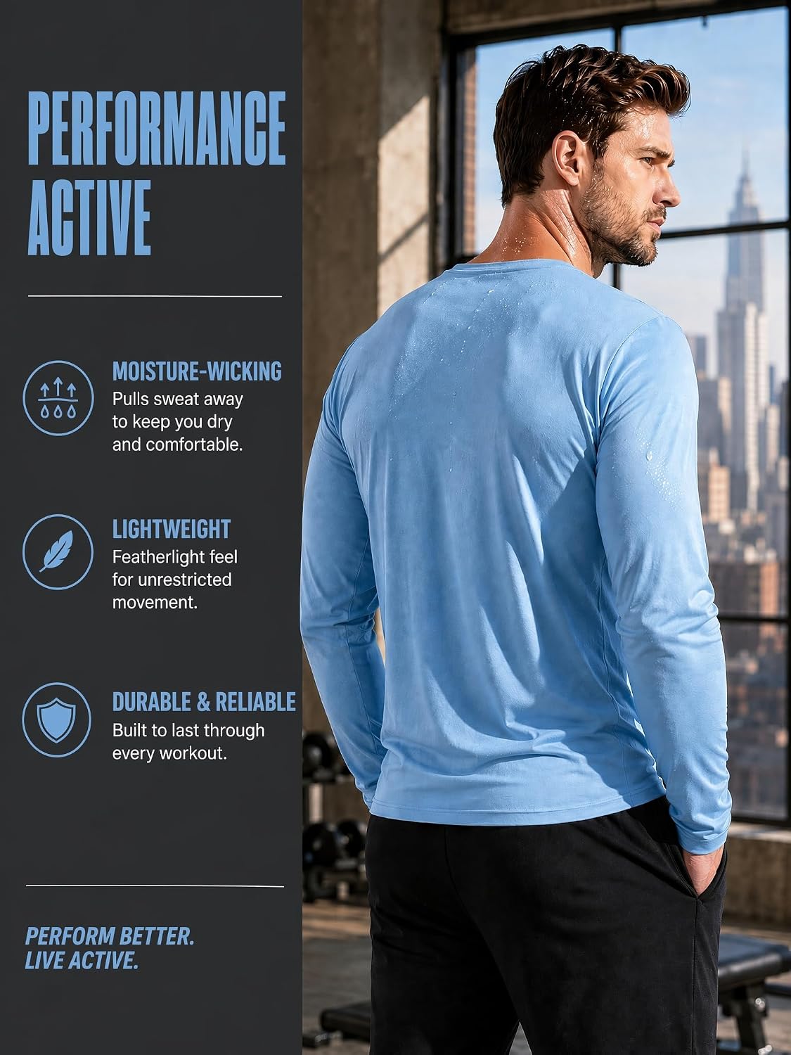 Detalle 1 de Kinglaman Men's Long-Sleeve Workout Shirts