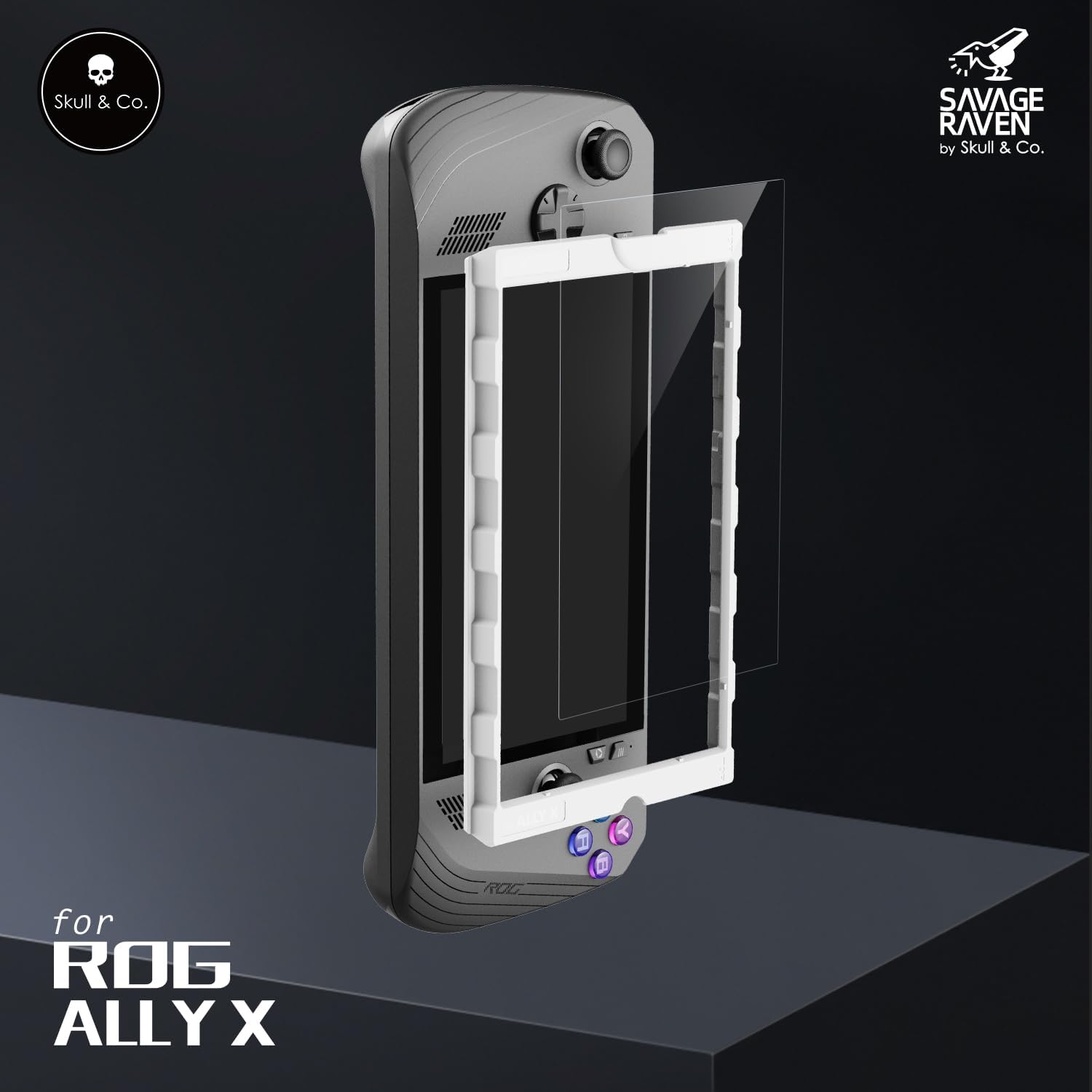 Detalle de Skull & Co. High Transparency Hochsensitives Tempered Glass Displayschutz für ROG Ally X (2-Stück) mit Positioner-Installationskit – HD Klarheit