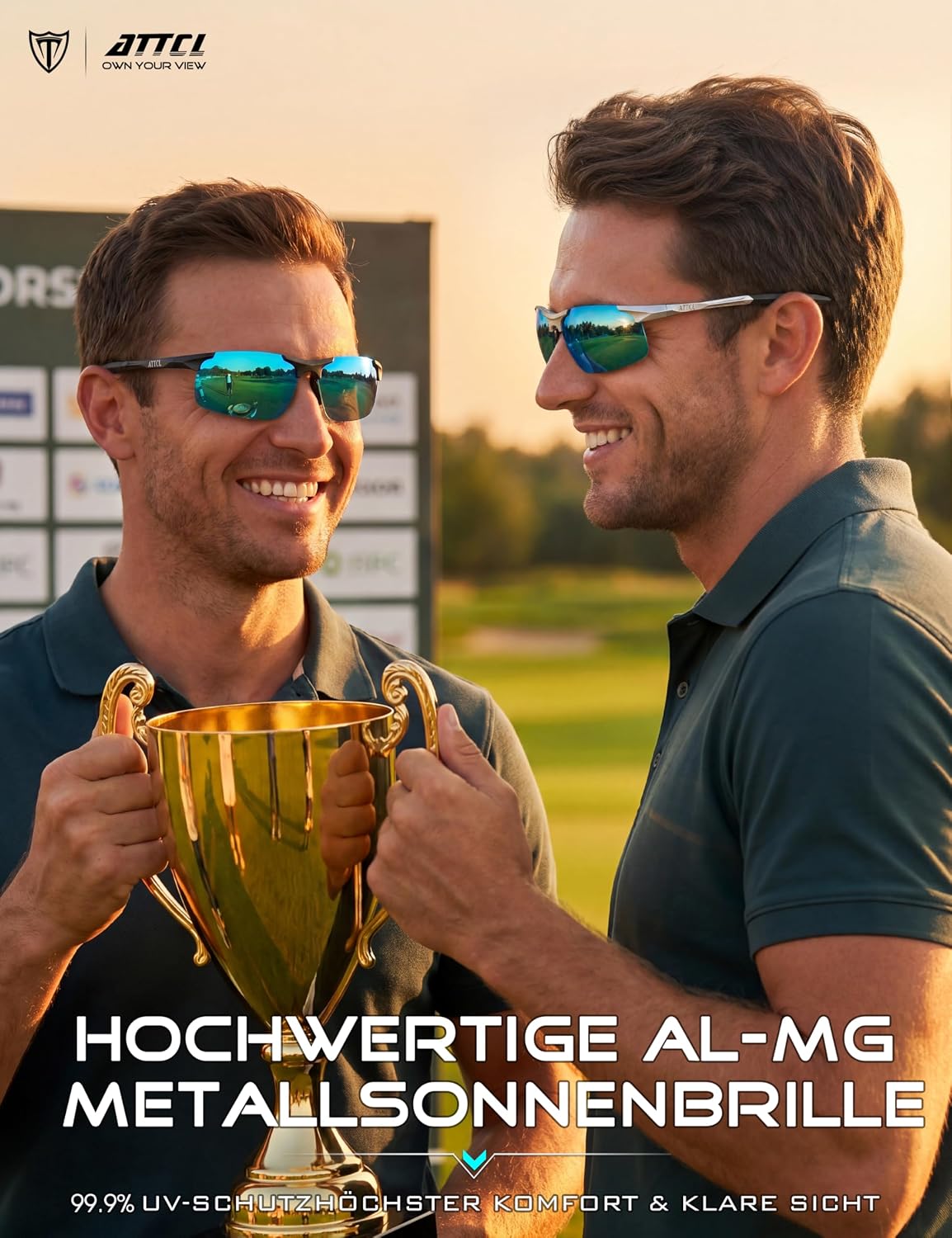 Detalle 2 de ATTCL Herren-Sonnenbrille polarisiert für Sport – UV400, leichter Wrap-Around-Alu-Mg-Rahmen