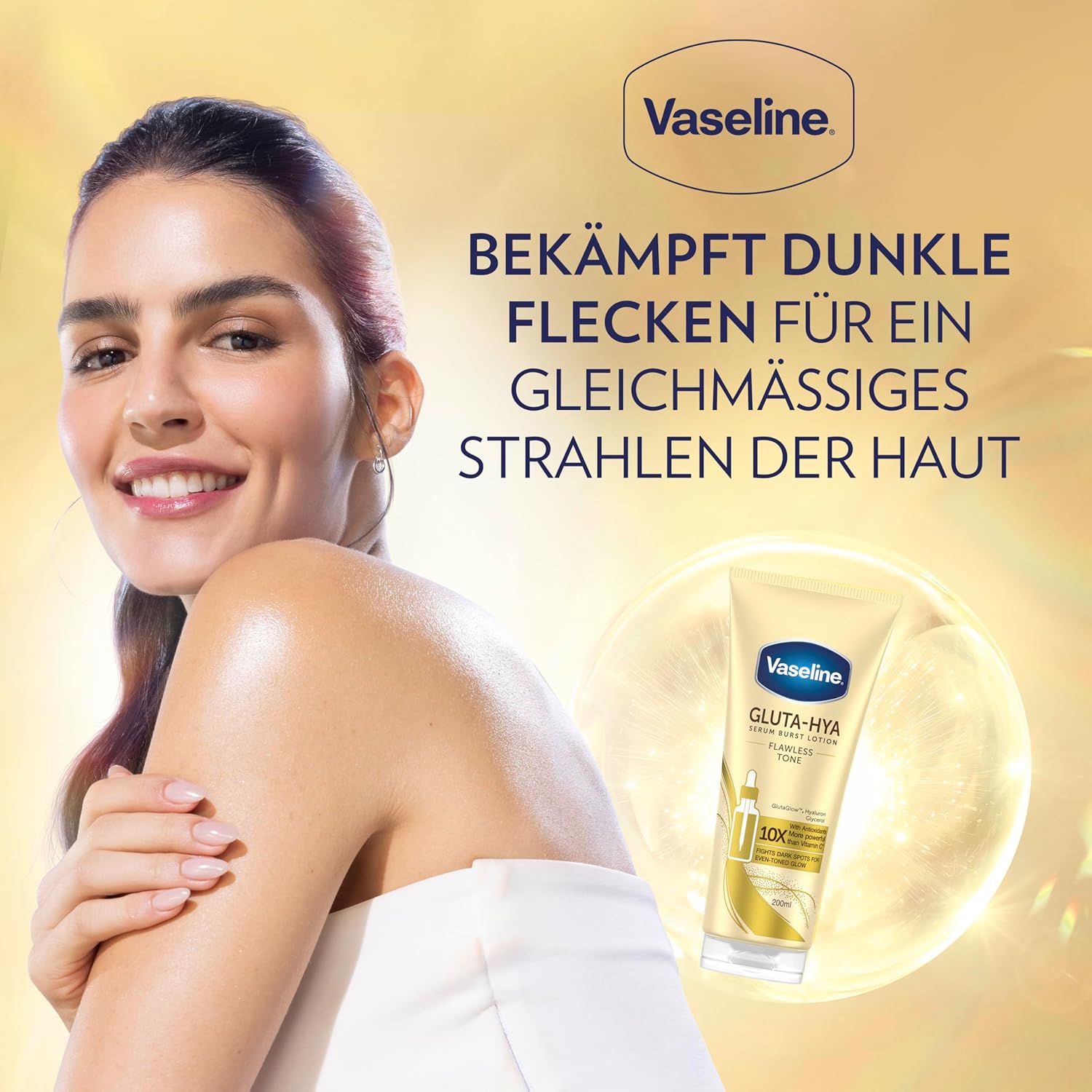 Detalle de Vaseline Gluta-Hya Flawless Tone Antioxidantienreiche Feuchtigkeitslotion mit GlutaGlow & Hyaluronsäure (2x 200 ml)