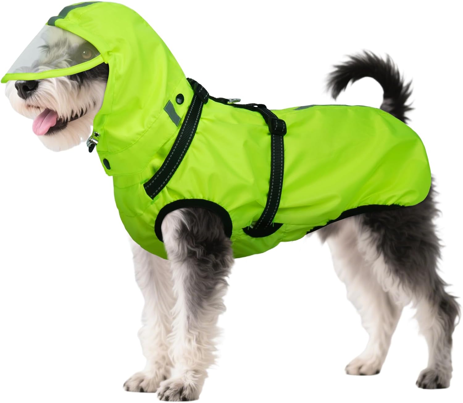 Detalle de OUOBOB Dog Raincoat Waterproof with Reflective Strips and Detachable Hood (Medium/Large) – Neon Green