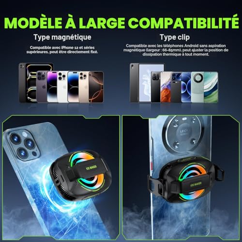 Detalle de KOOVIVA Refroidisseur de téléphone Portable pour Jeux – Batterie magnétique et refroidissement rapide