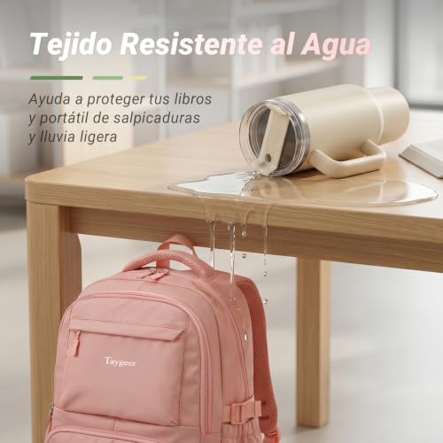 Detalle de Taygeer Mochila Instituto para Mujer Adolescente Rosa, 30L, 0,55 kg, impermeable
