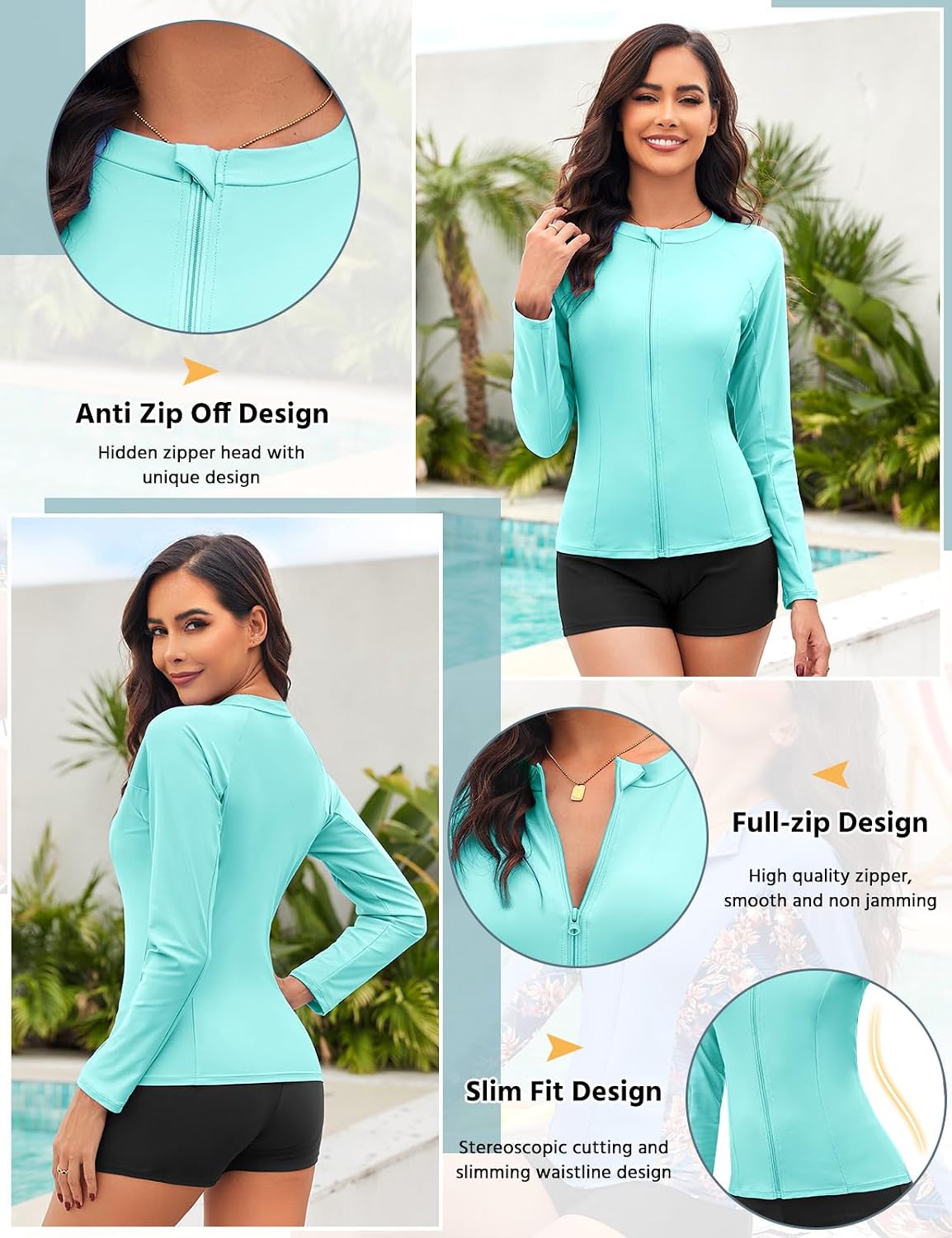 Detalle 2 de Haut de maillot de bain manches longues femme Tuopuda rashguard anti-UV UPF 50+