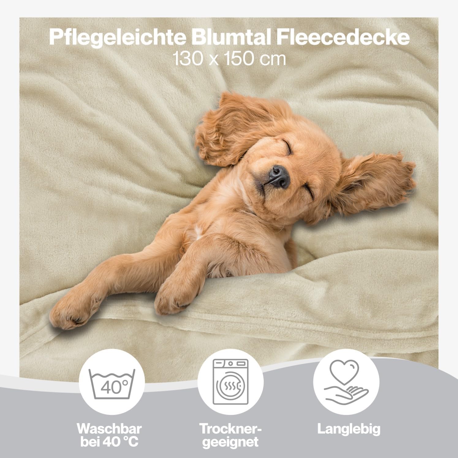 Thumbnail 2 de Blumtal Fleecedecke 130 x 150 cm – beige, OEKO-TEX zertifiziert
