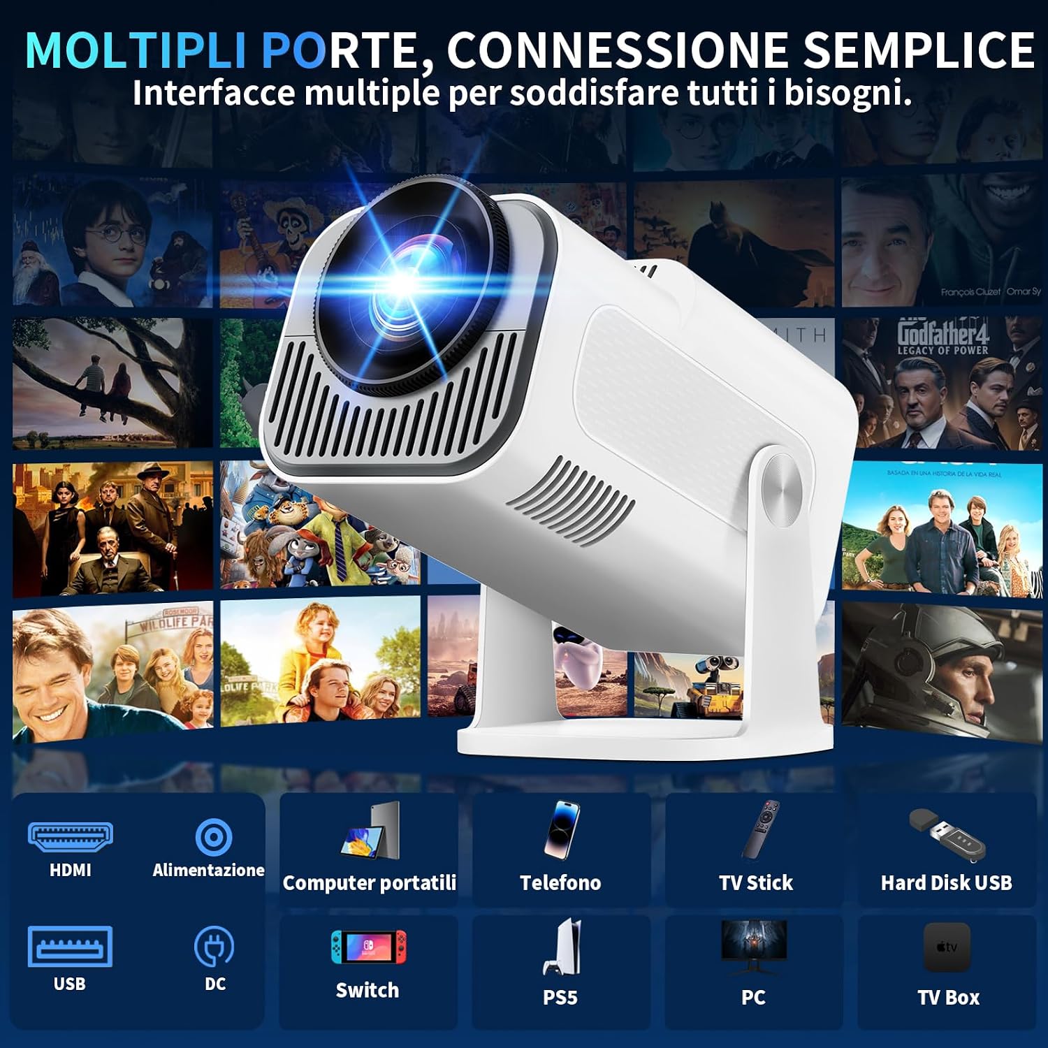 Thumbnail 4 de NONETE Proiettore Portatile 1080P/4K con WiFi 6, Bluetooth 5.2 e App Integrata