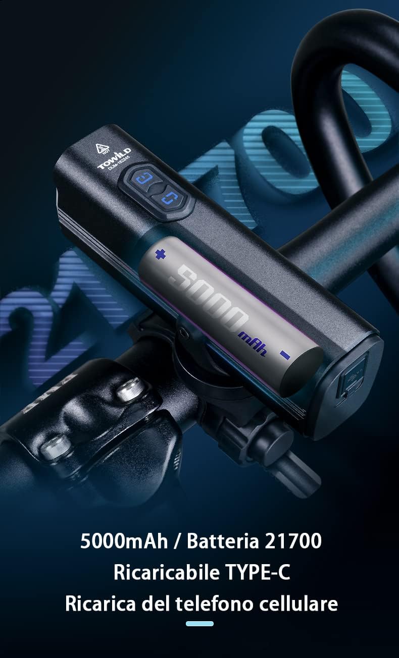 Thumbnail 6 de Towild DLite1800: Luce anteriore bici dual-sorgente da 1800 lumen con telecomando e batteria 5000mAh