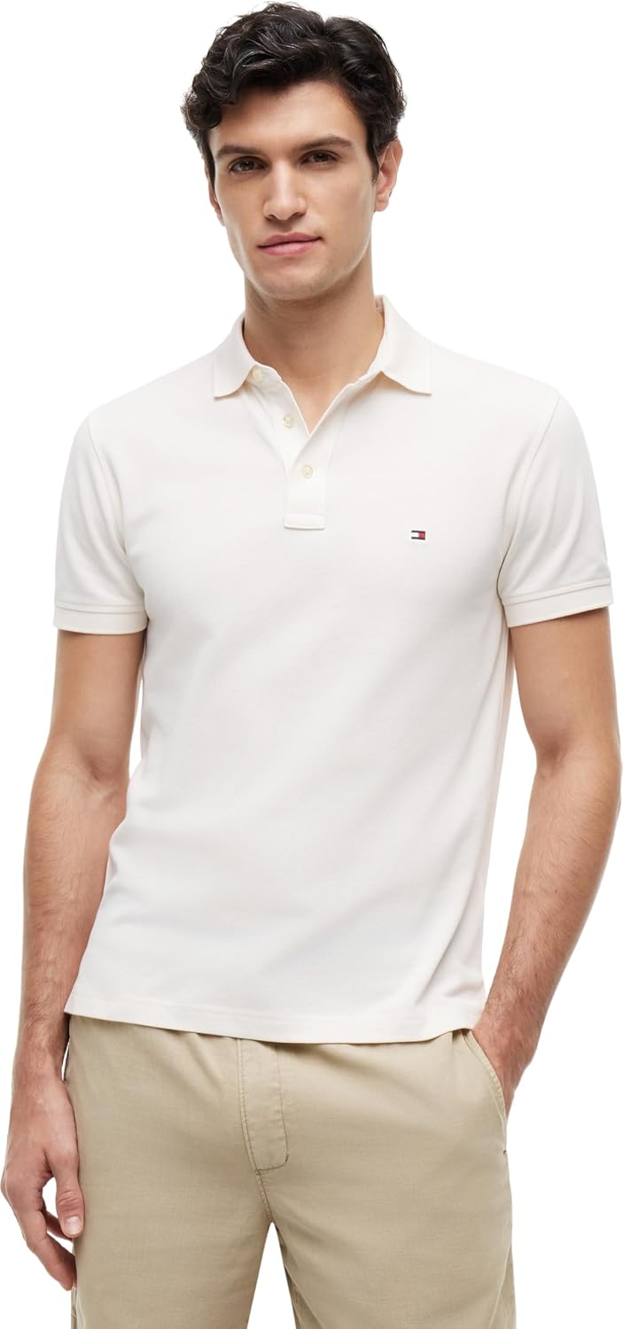 Detalle de Tommy Hilfiger Herren Poloshirt Kurzarm 1985 Slim Slim Fit mit Stretch-Baumwollpike