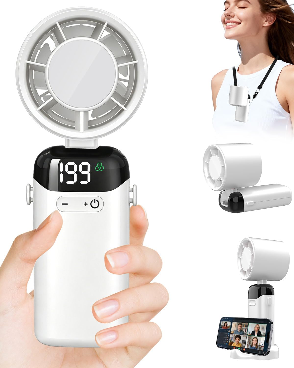 Ventilatore da Tavolo Silenzioso con Rotazione 360° e Display LED – 4000mAh, Regolazione Continua 1–100, Autonomia fino a 17 Ore