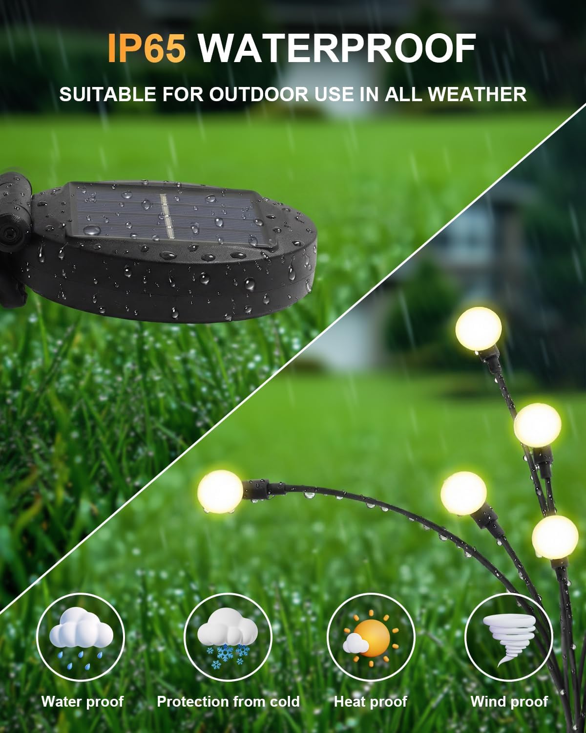Detalle 2 de AdalyRoma 4 Piezas Luces Solares de Luciérnaga con 8 LED — Iluminación Exterior IP65, Blanco Cálido