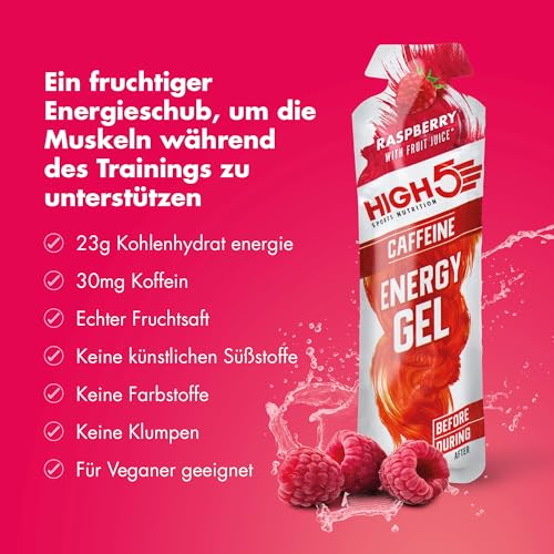 Detalle de HIGH5 Energy Gel Raspberry mit Koffein – 20 x 40 g