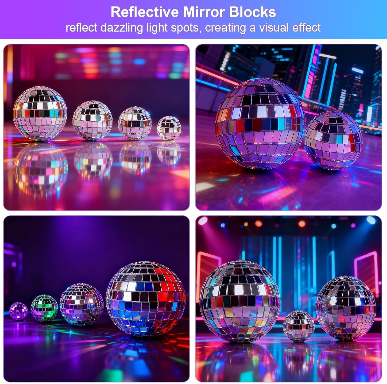 Detalle 1 de prota Mirror Disco Ball: 32 zilveren discoballen in vier formaten