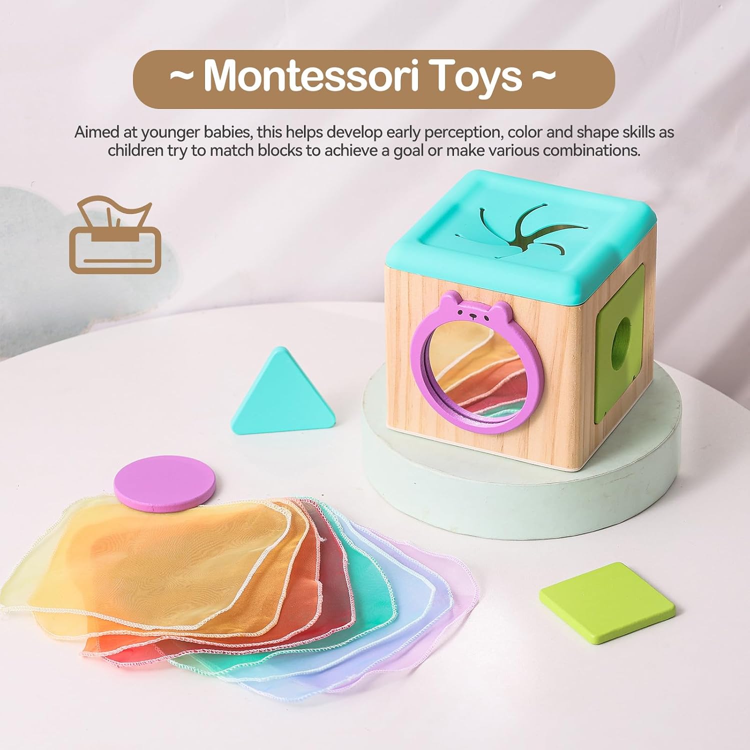 Thumbnail 3 de Youuys Wooden Baby Tissue Box Toy — Montessori Learning Gift for 12-24 Months