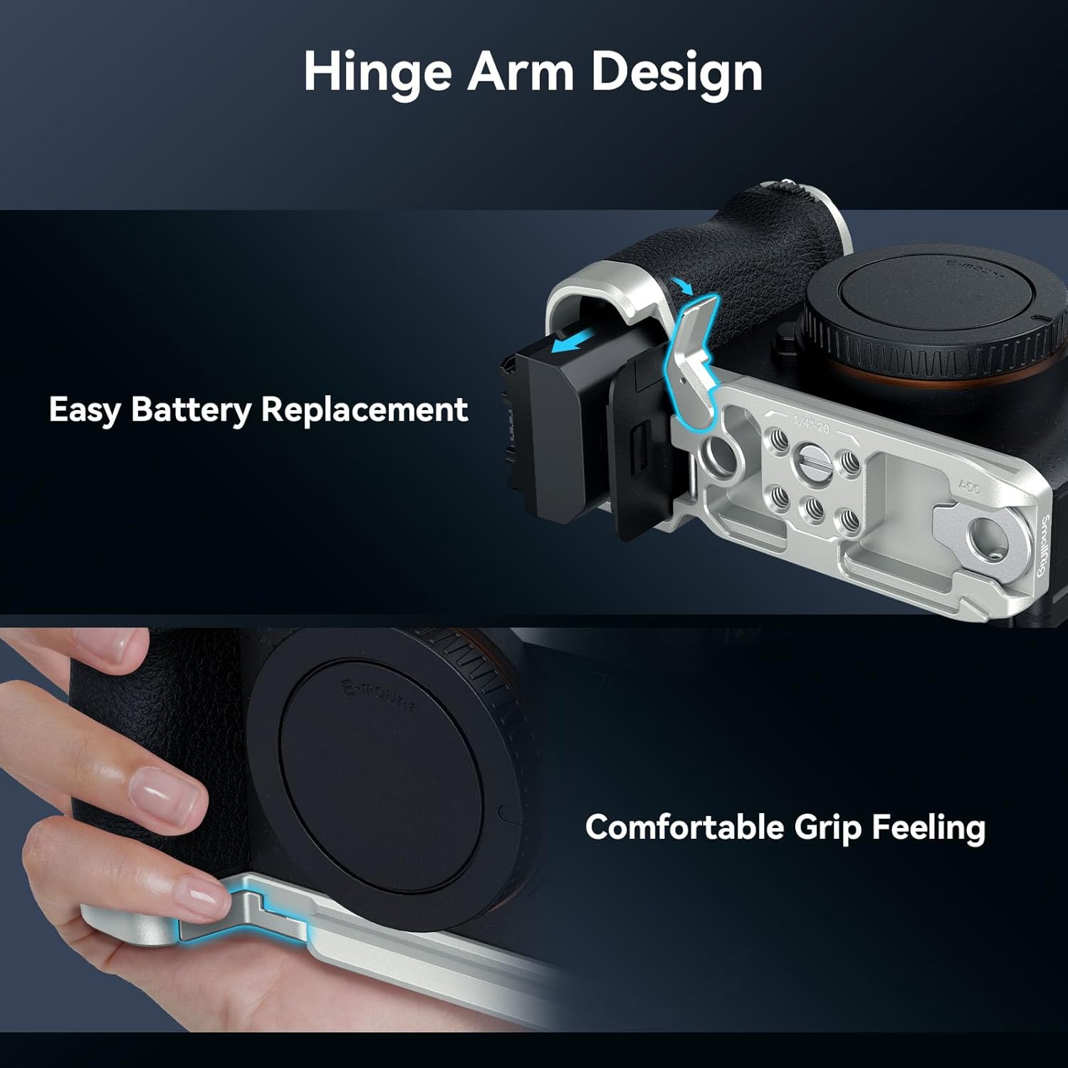 Thumbnail 3 de SMALLRIG Grundplatte 4439 für Sony A7C II/A7CR mit Arca-Schnellwechselplatte, QD- und Riemenschlitz – silber