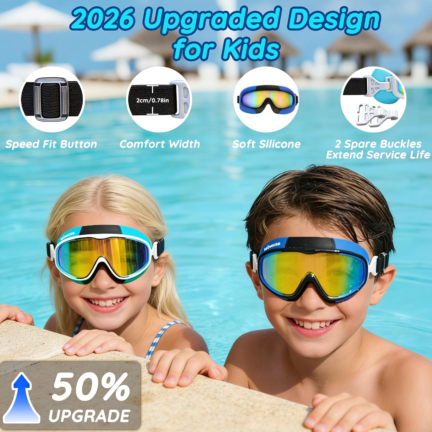 Thumbnail 1 de MOMUSE 2PC Kids Swim Goggles with Comfort Fabric Strap