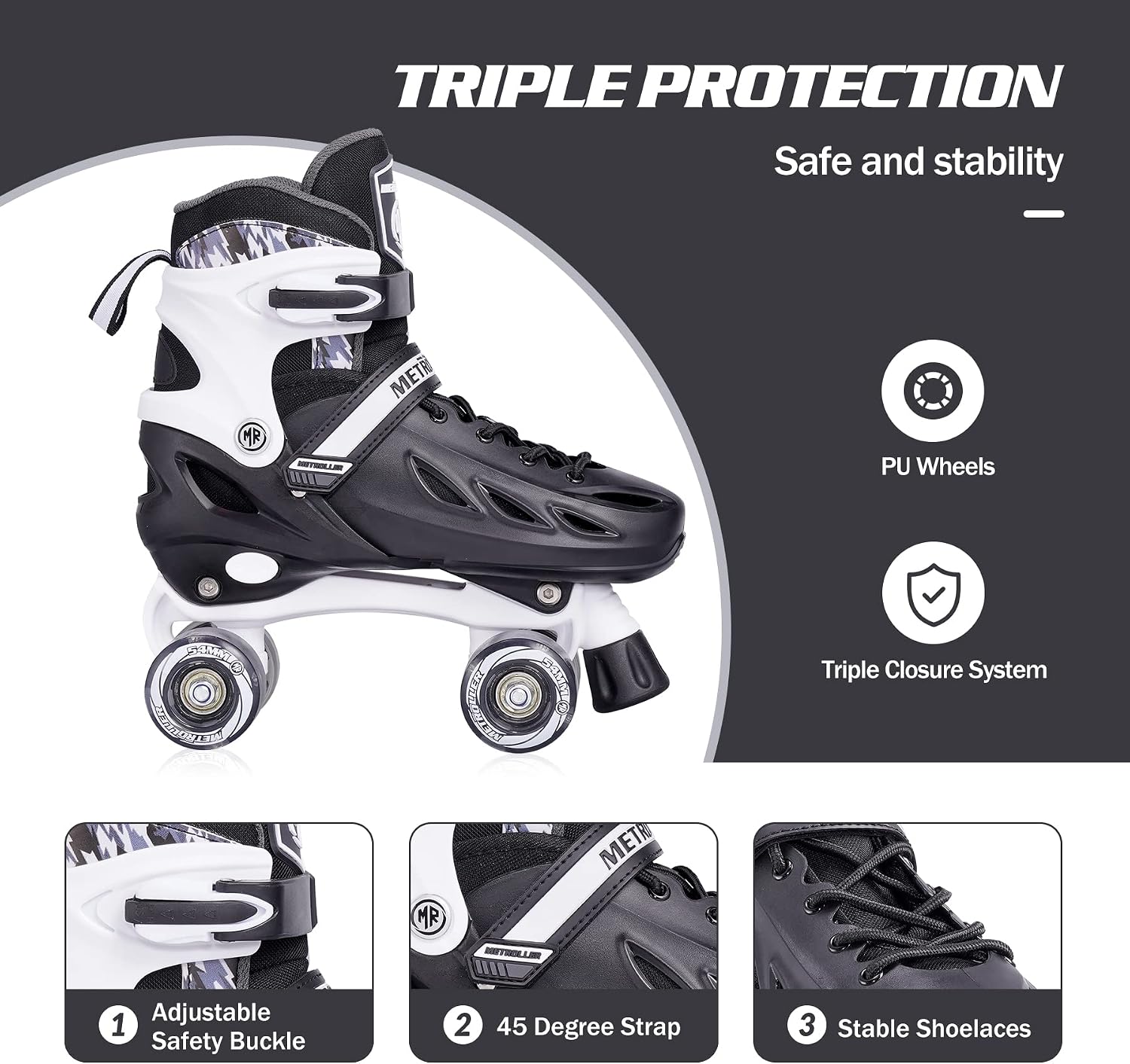 Detalle 2 de METROLLER Adjustable Roller Skates with Light-Up Wheels for Kids and Teens