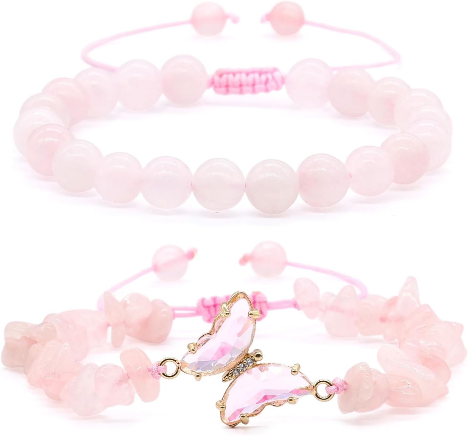 Detalle 2 de Rosenquarz Armband Schmetterling 8mm Verstellbar