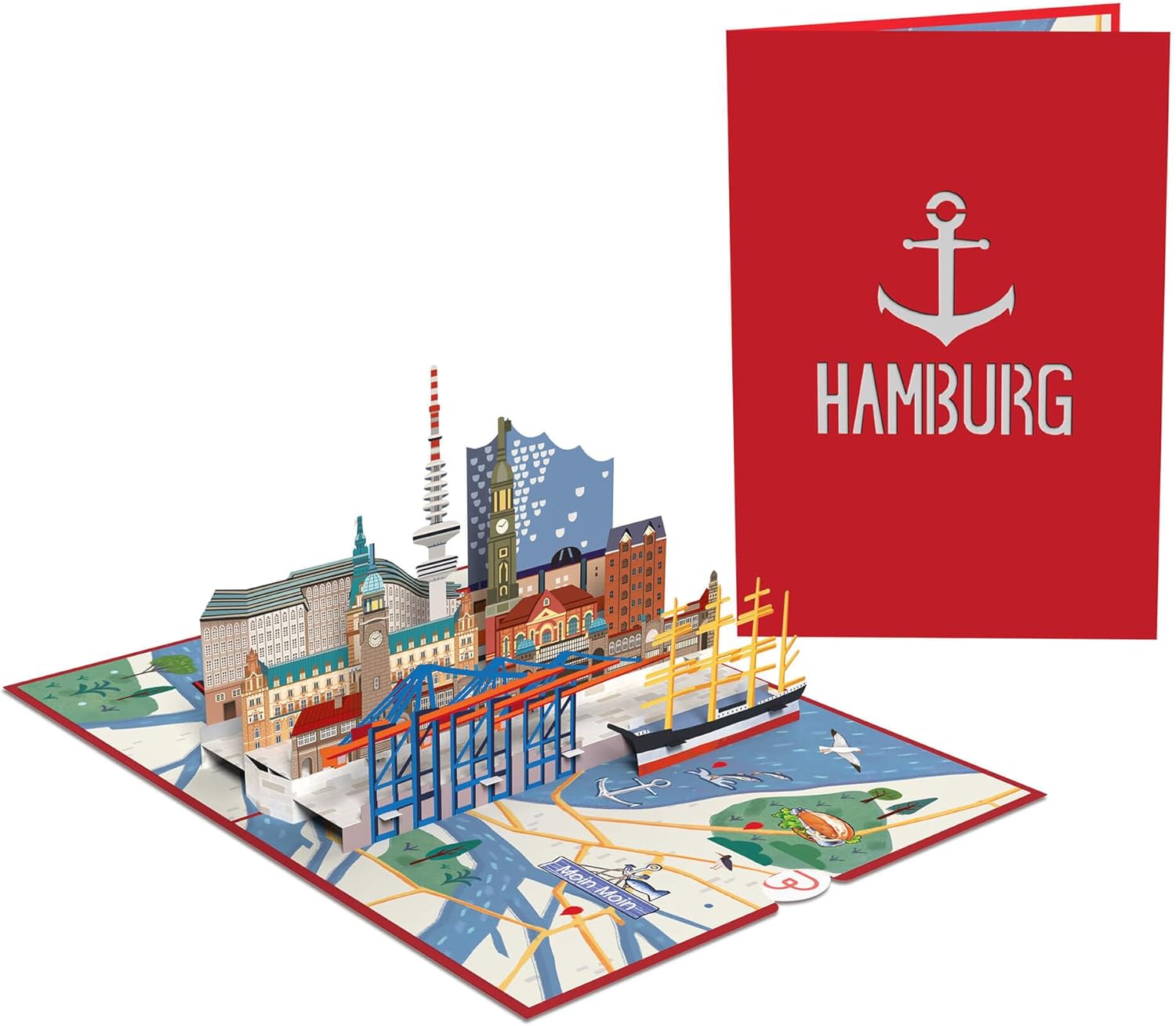 Detalle de papercrush® Pop-Up Karte Hamburg – 3D-Karte mit Elbphilharmonie als Reisegutschein
