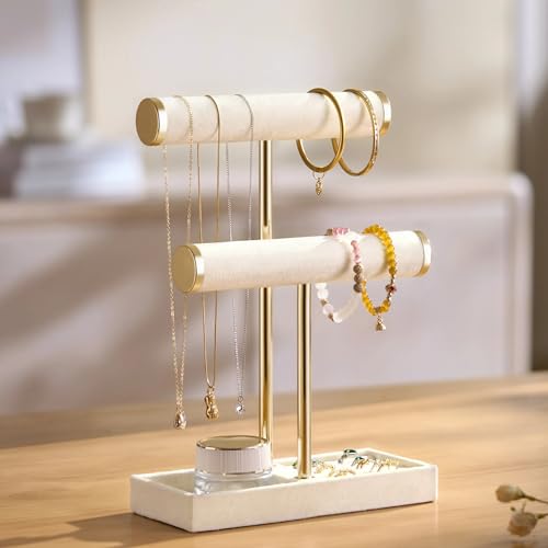 Thumbnail 5 de Josmimic Organizer per gioielli in velluto beige con struttura dorata