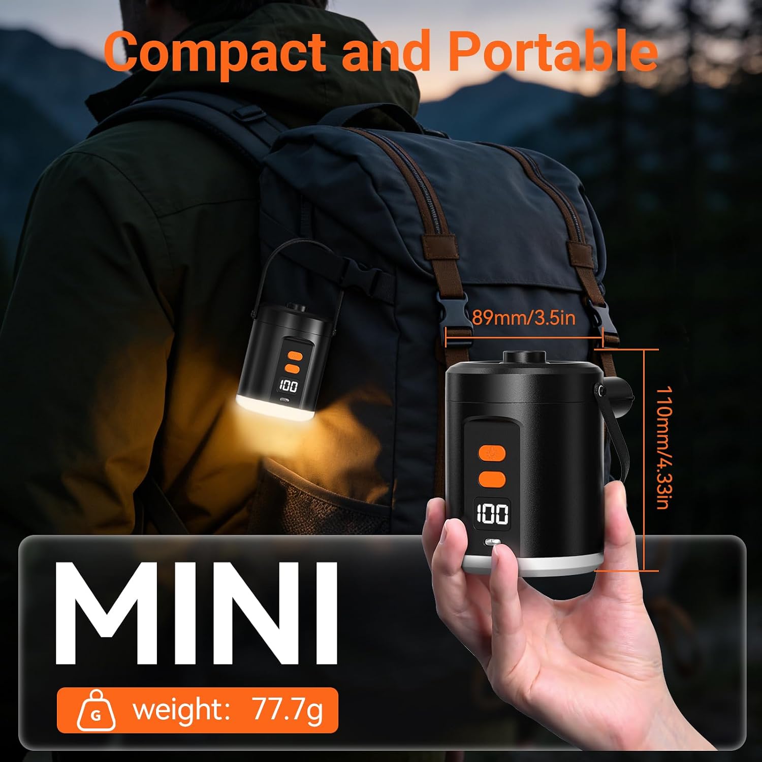 Thumbnail 2 de Preciva Electric Air Pump with Light for Inflatables – Cordless 5000mAh Pump with 3 Nozzles
