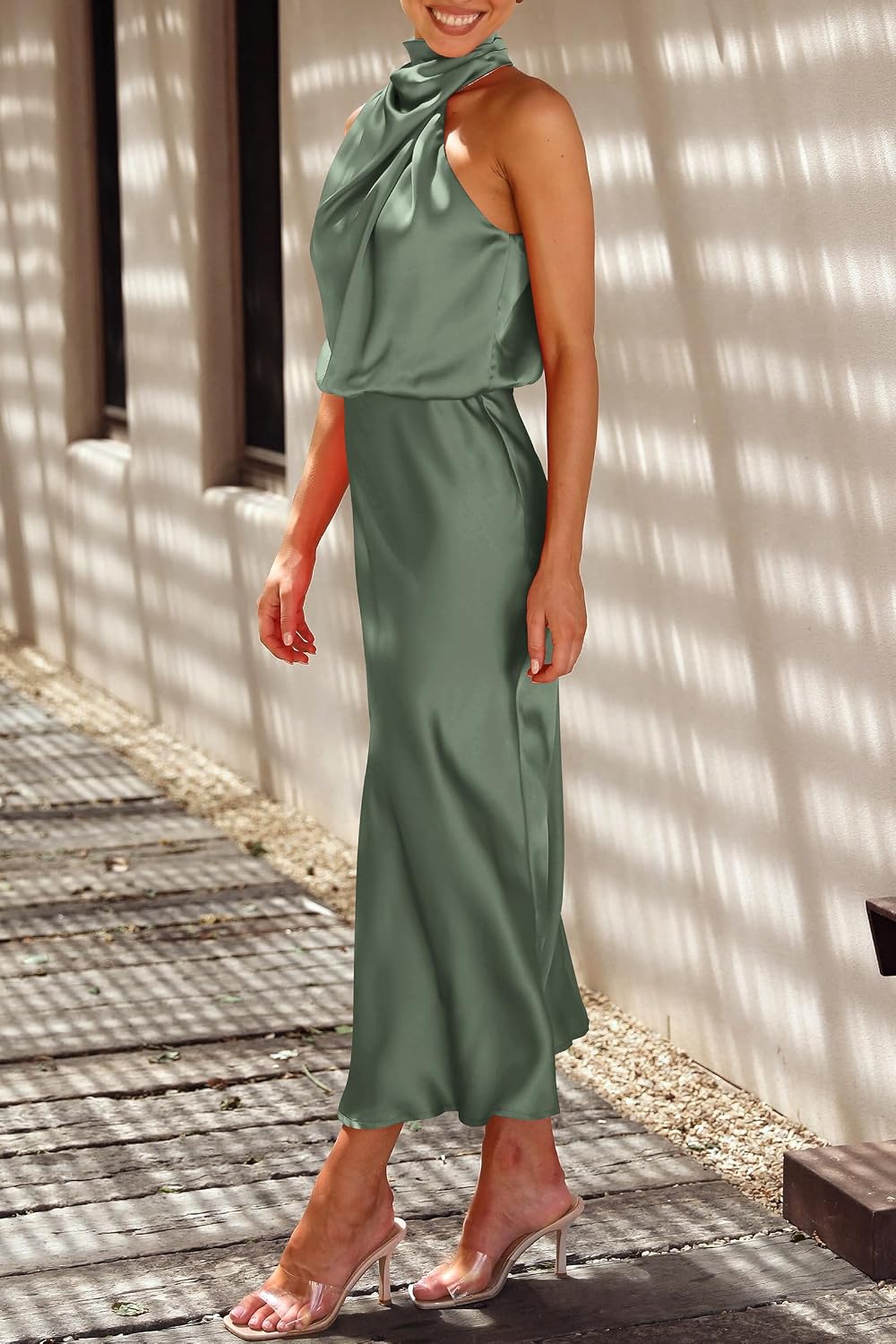 Thumbnail 6 de PRETTYGARDEN Women’s Satin Mock Neck Sleeveless Maxi Dress (Summer & Cocktail)