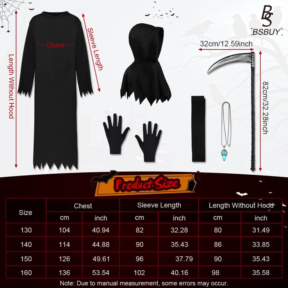 Detalle 2 de BSBUY Costume da Morte per Bambini 6 pezzi ðŸŽ