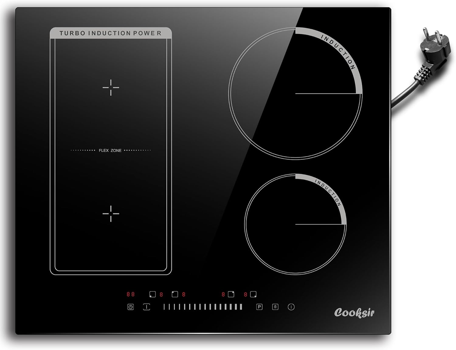 Cooksir Induktionskochfeld 59 cm, 4 Platten, Stecker, 3.500 W – Slider-Touch mit Kombizone