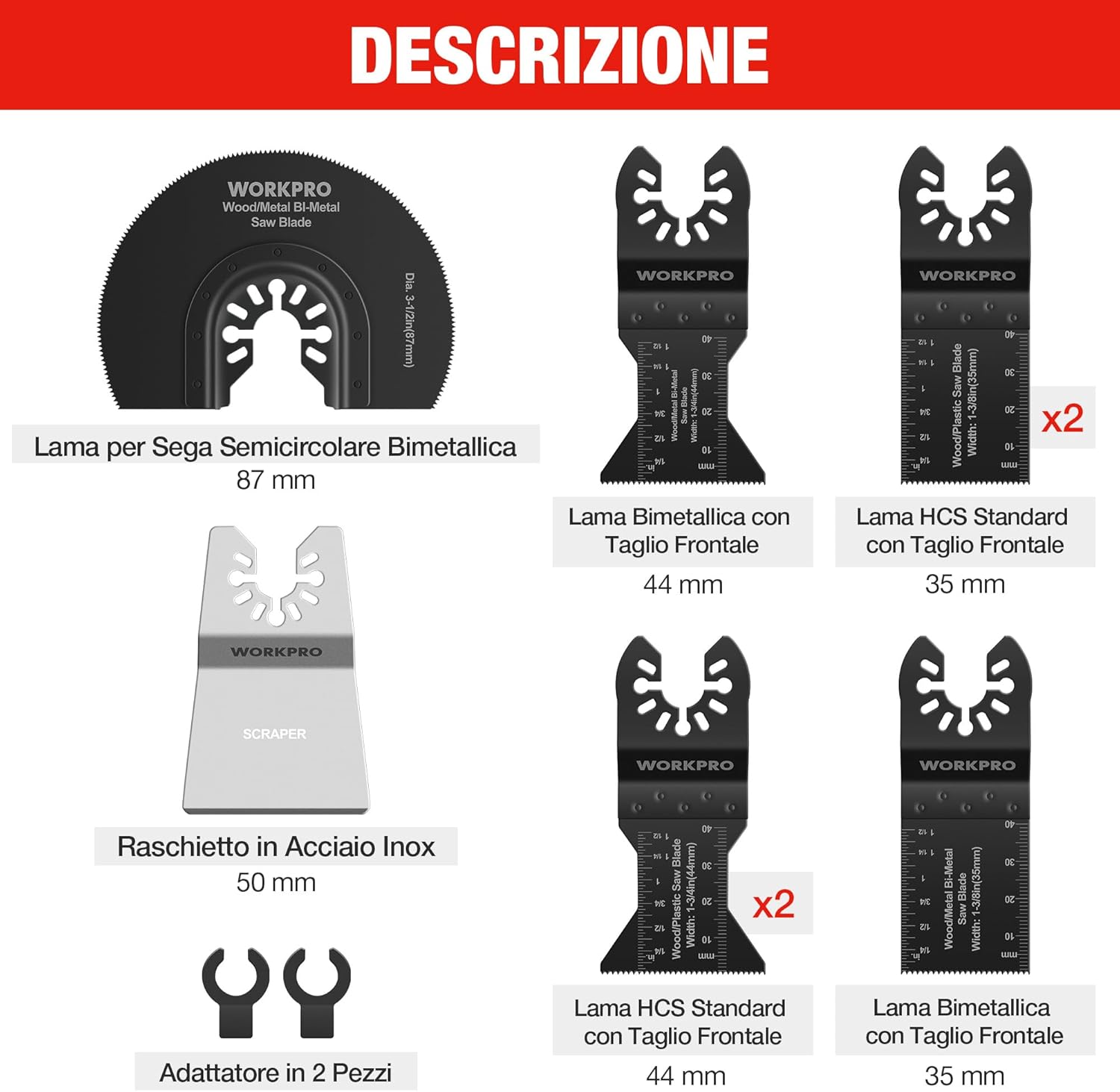 Thumbnail 1 de WORKPRO Lame Utensile Multifunzione 10 Pezzi – Set lame oscillanti in bimetallo, compatibilità ampia